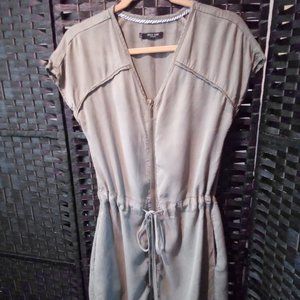 Max Jeans Olive Green Jean Drawstring Waist Zip Dress Size Small